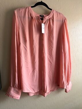 Express Coral Pink Button-Down Round-Neck Portofino Blouse